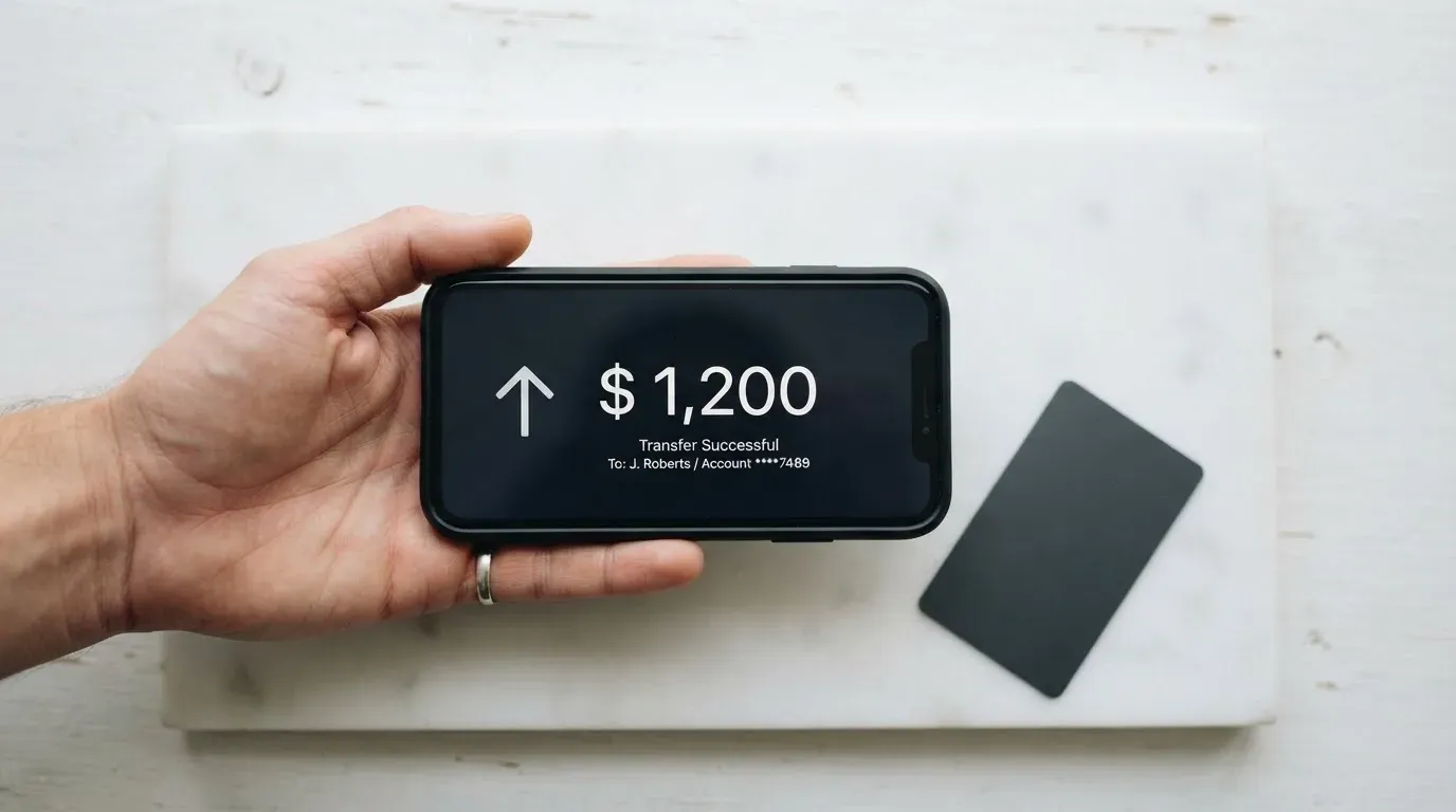 A phone showing a stablecoin transfer screen