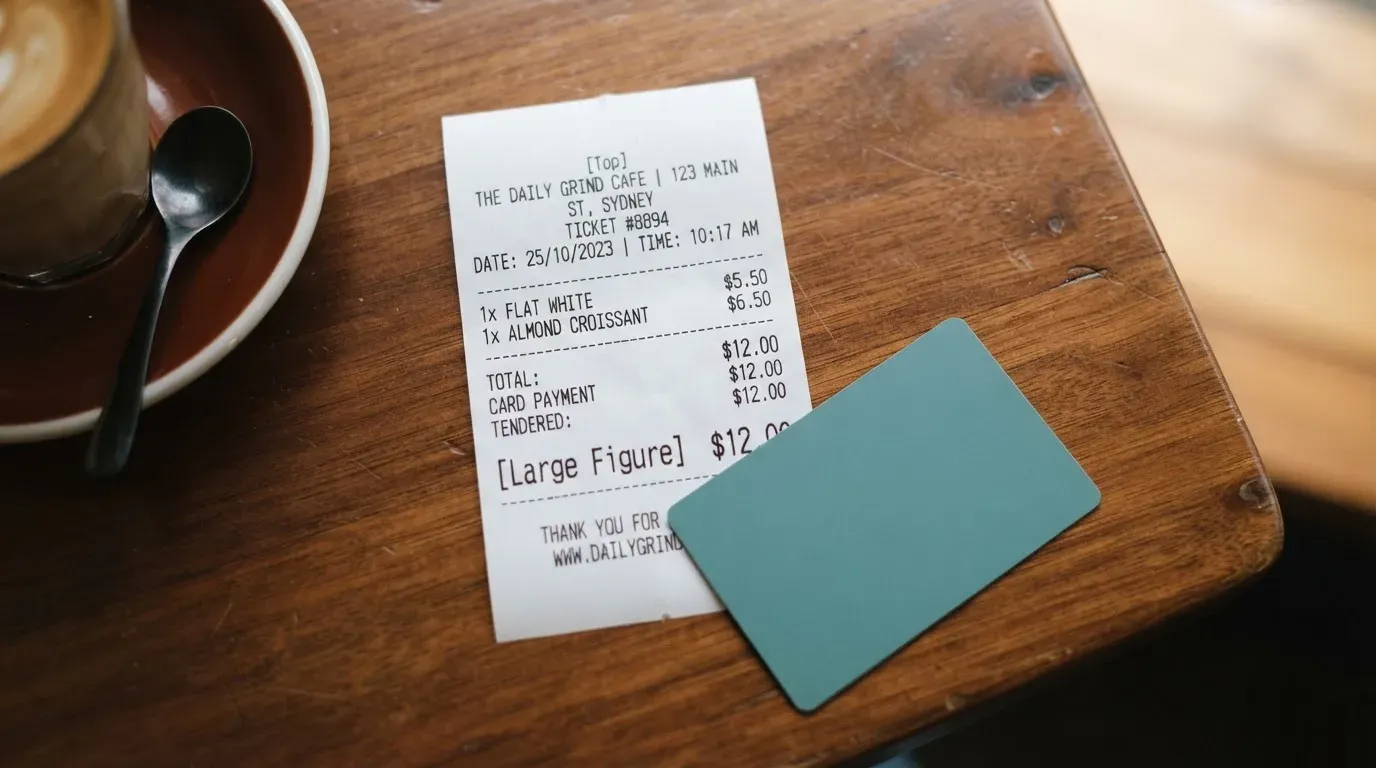 A receipt and a card on a café table