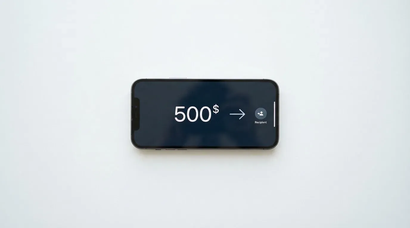 A phone showing a stablecoin transfer screen