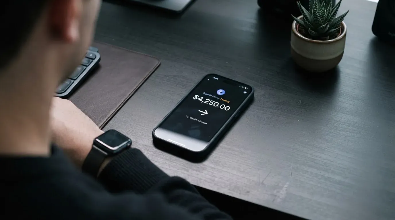 A phone showing a stablecoin transfer screen