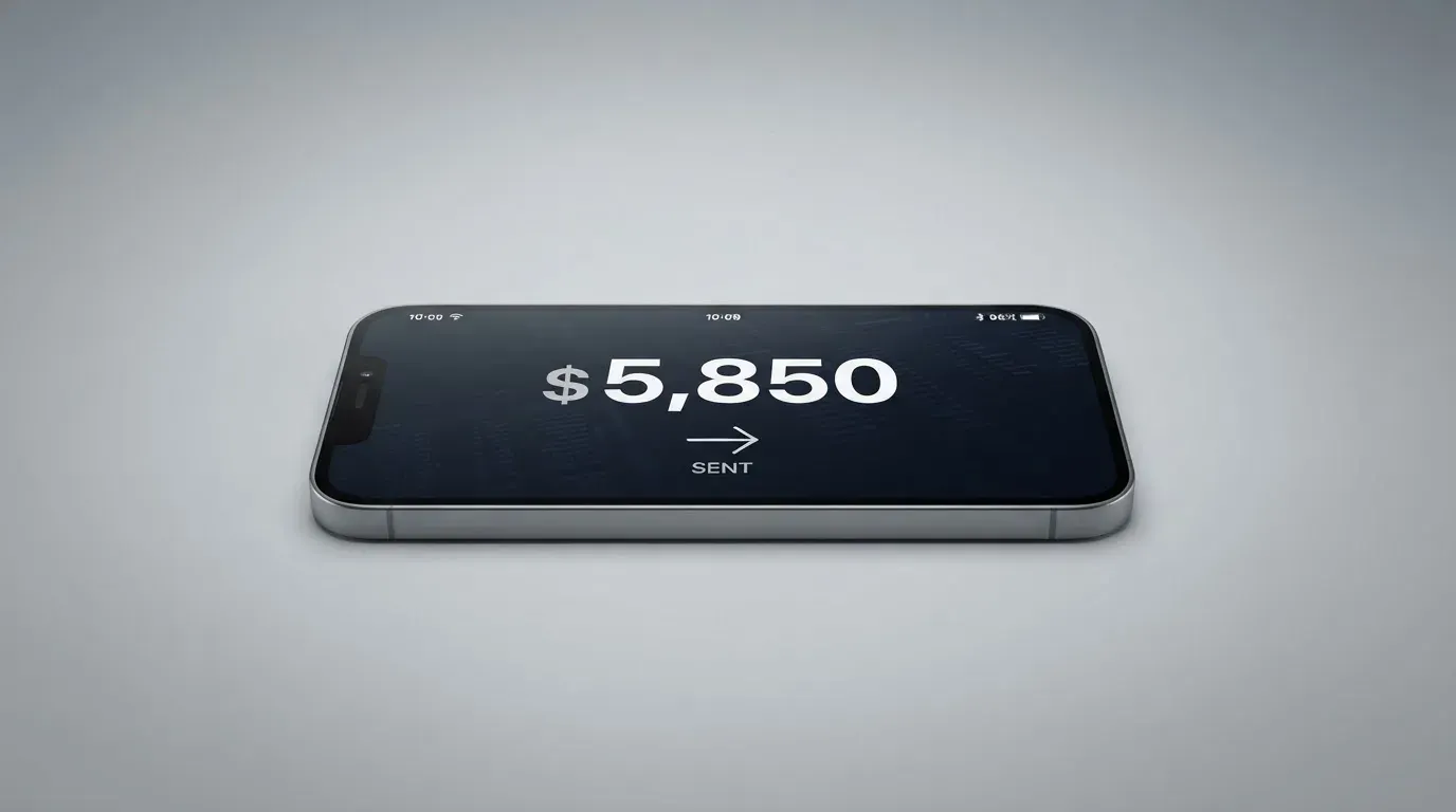 A phone showing a stablecoin transfer screen