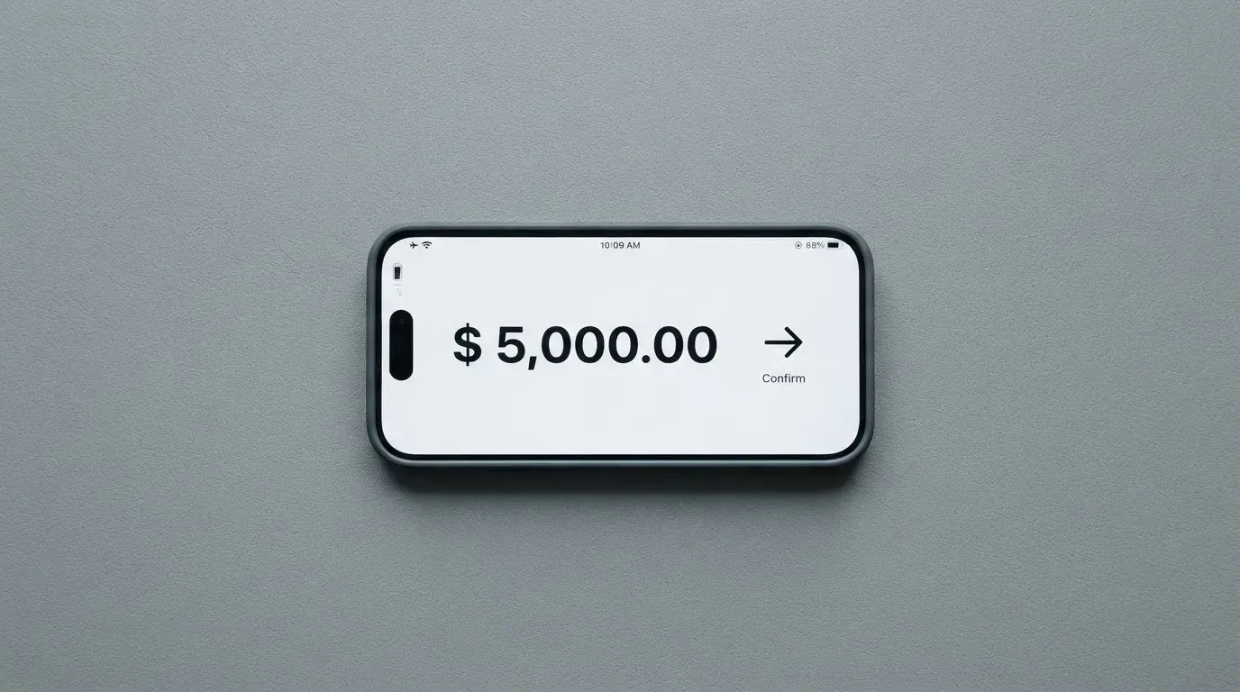 A phone showing a stablecoin transfer screen