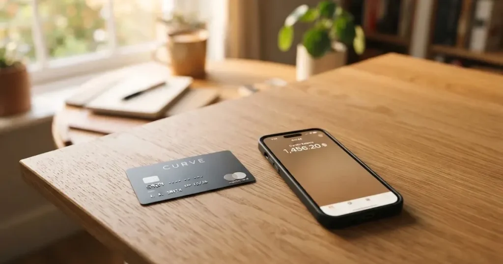 A payment card next to a phone with a crypto wallet app open