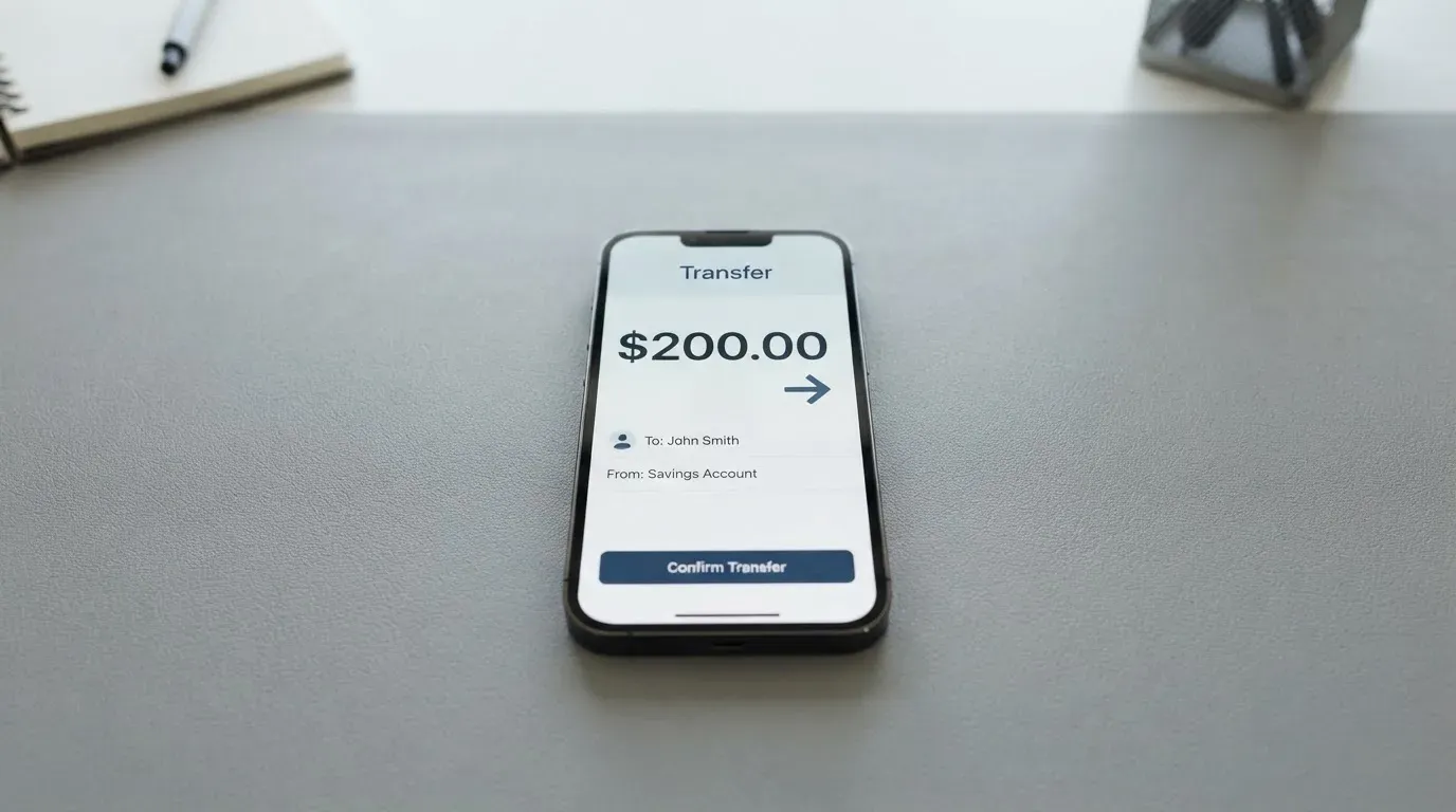A phone showing a stablecoin transfer screen