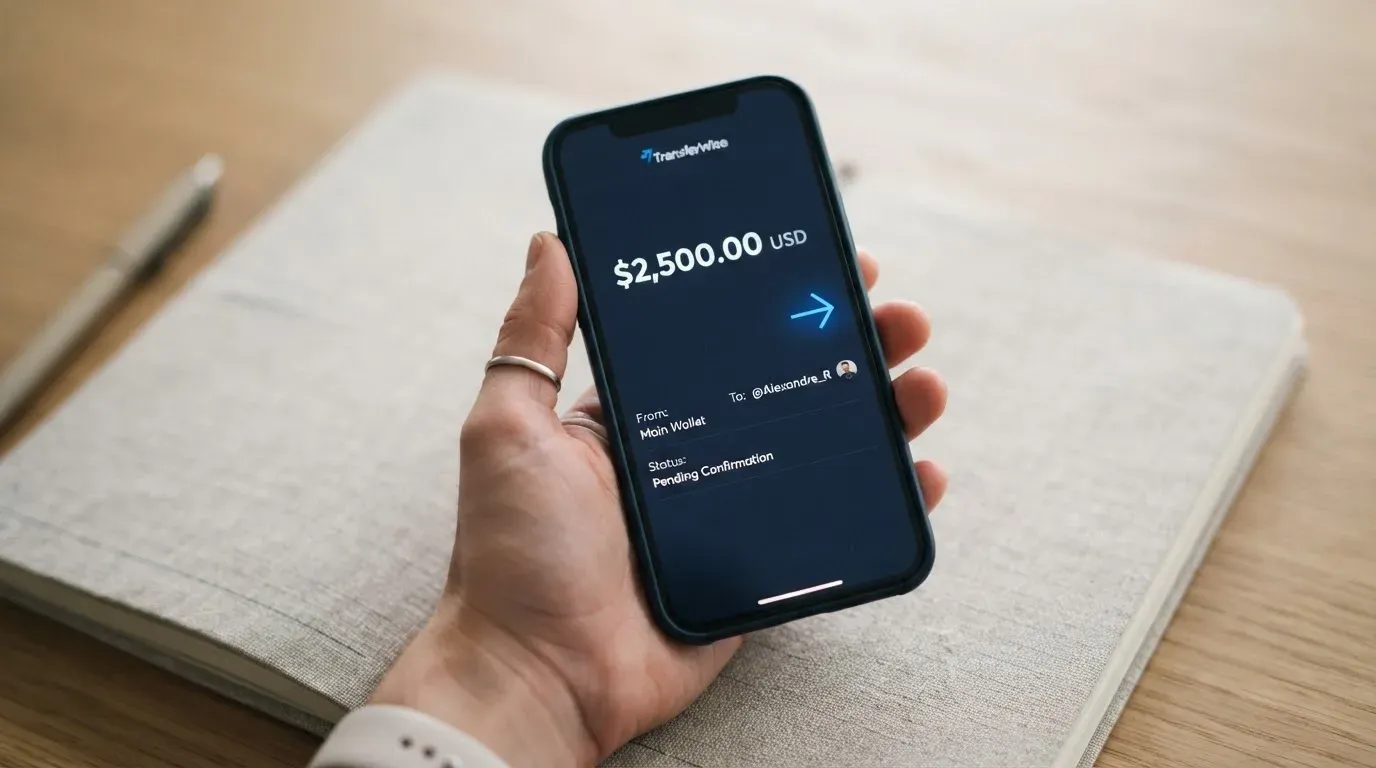 A phone showing a stablecoin transfer screen