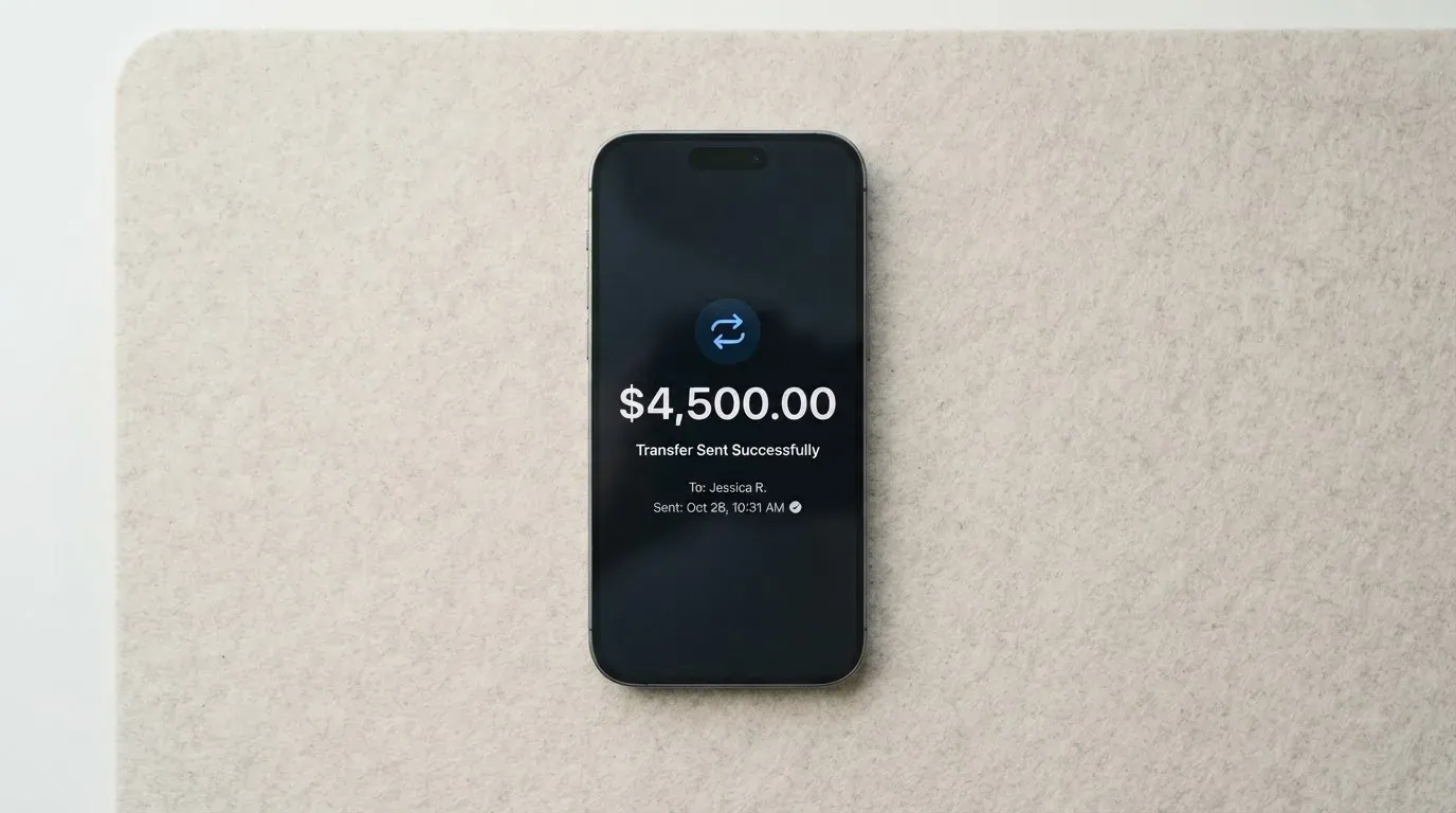 A phone showing a stablecoin transfer screen