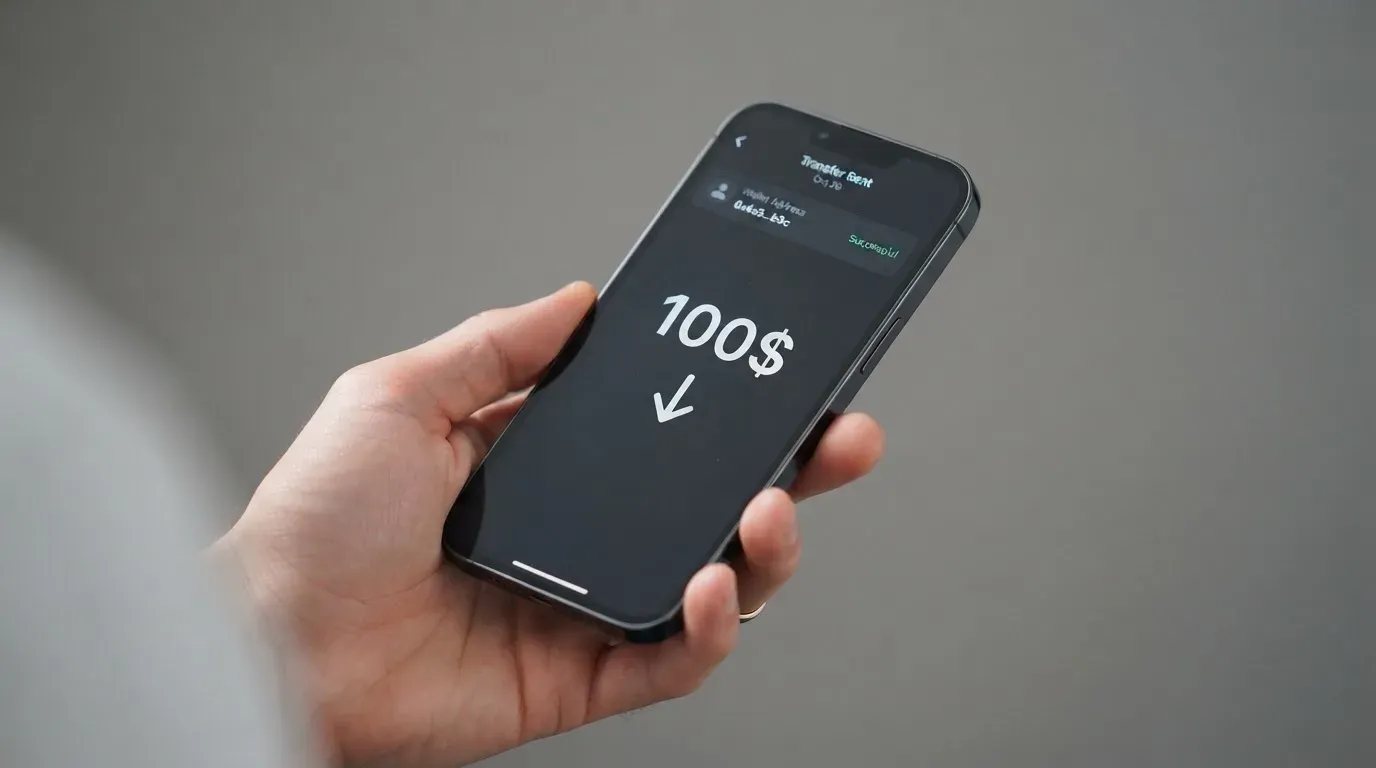 A phone showing a stablecoin transfer screen
