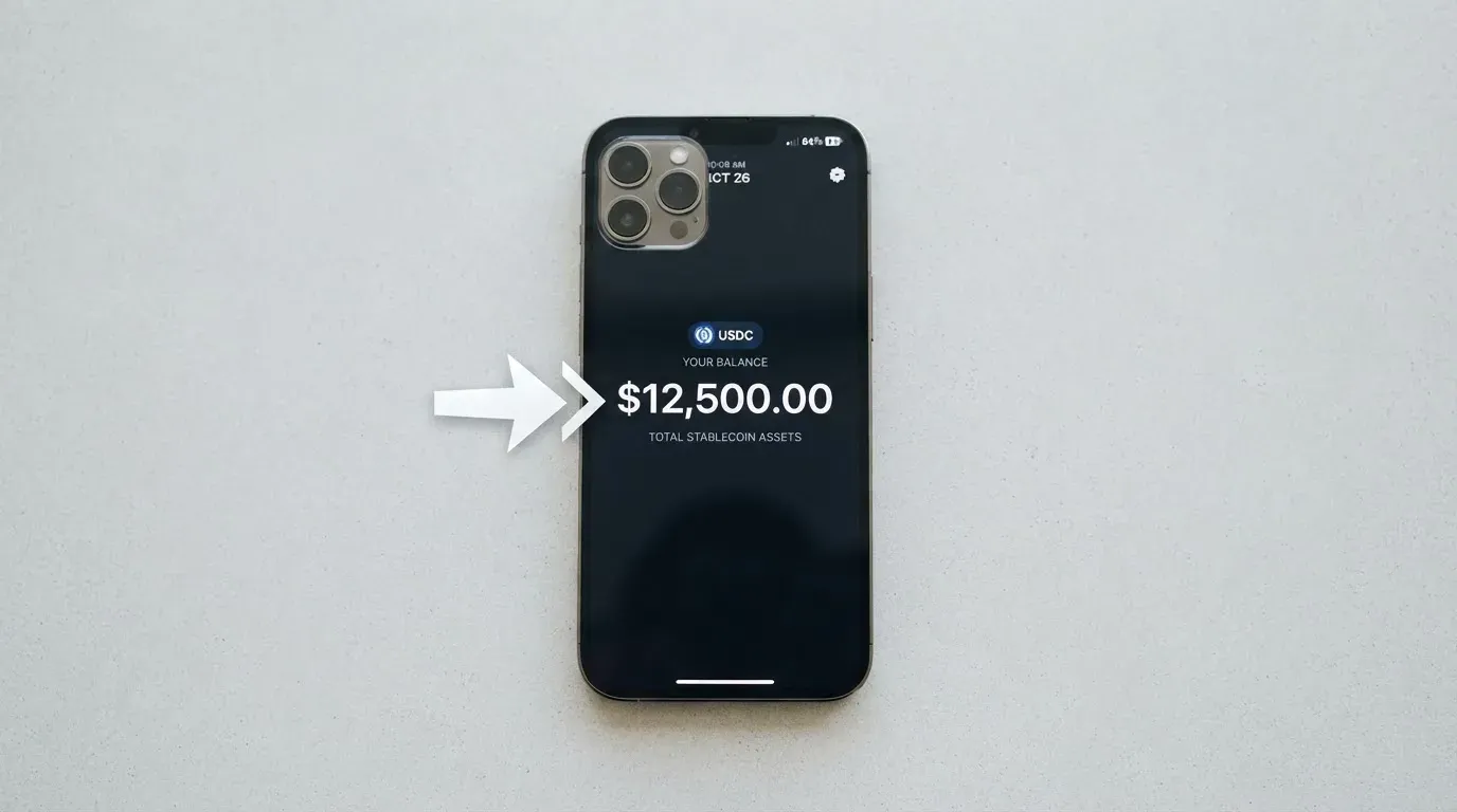 A phone showing a stablecoin transfer screen