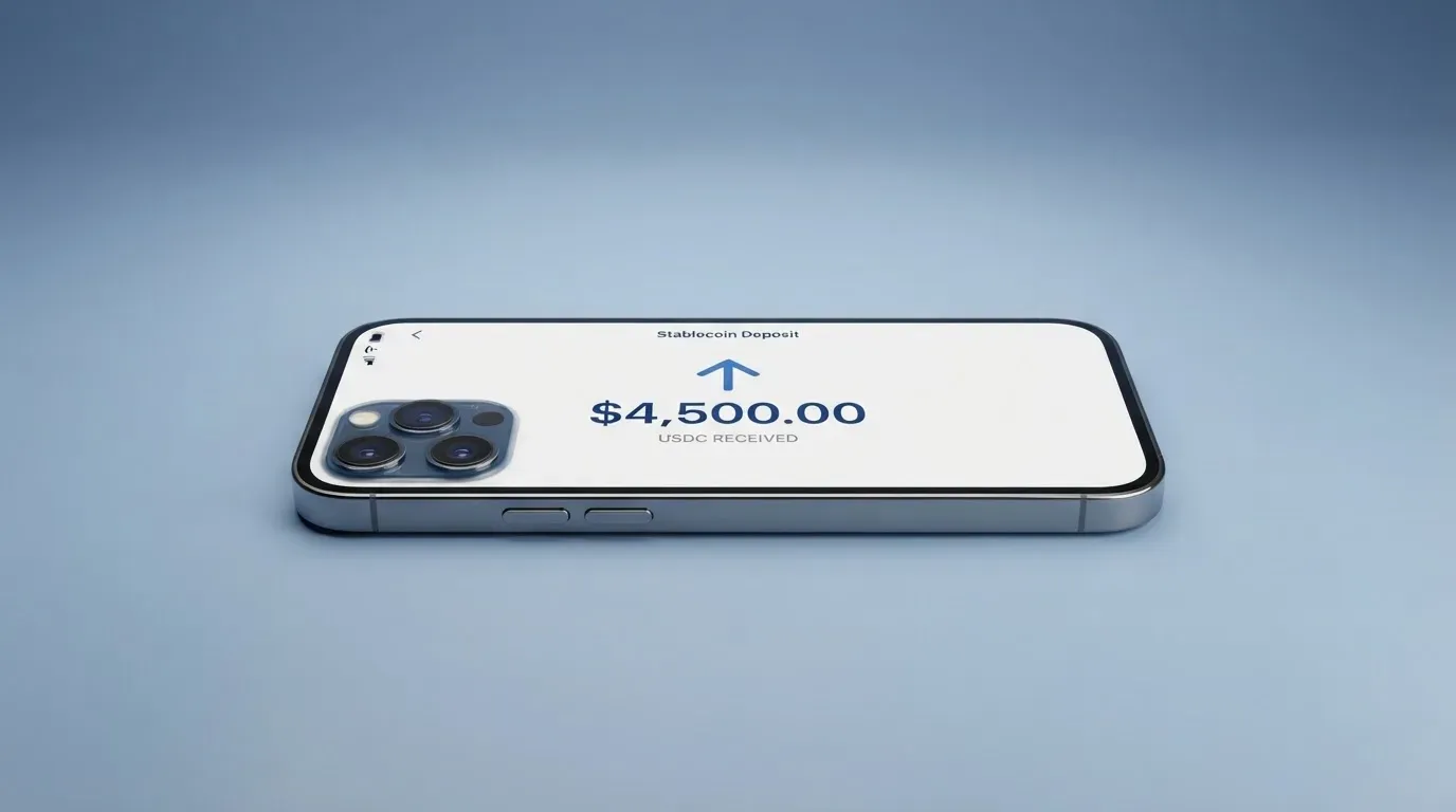 A phone showing a stablecoin transfer screen
