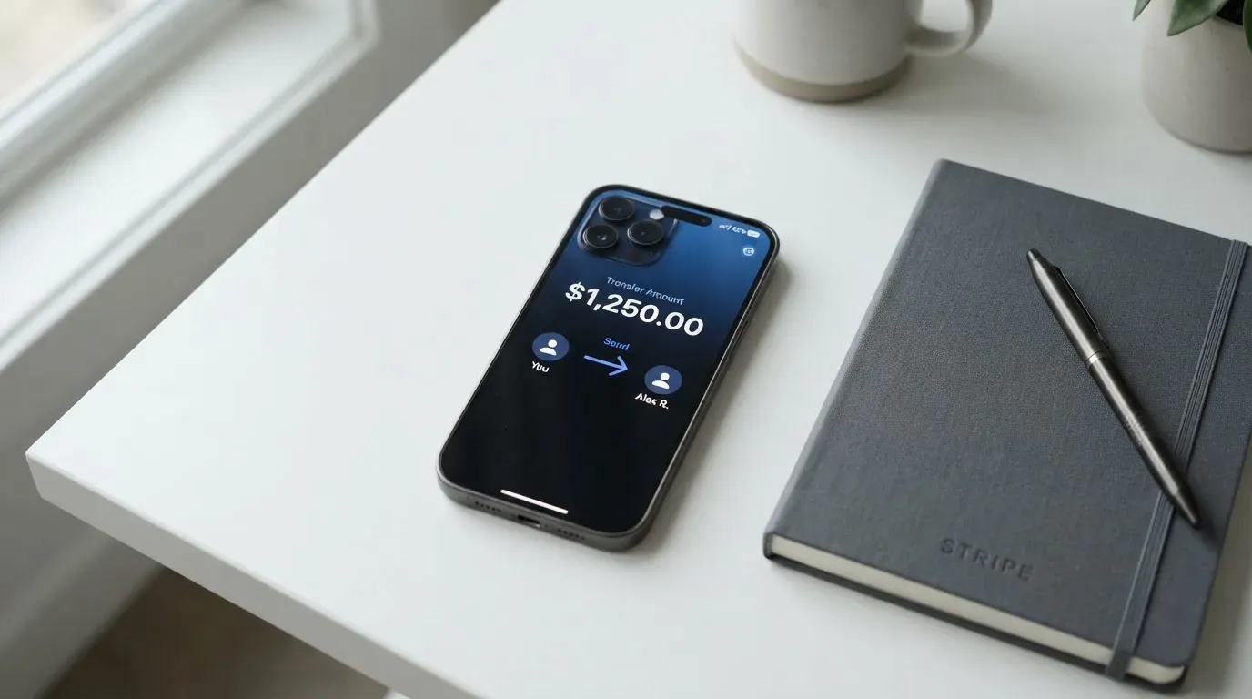 A phone showing a stablecoin transfer screen