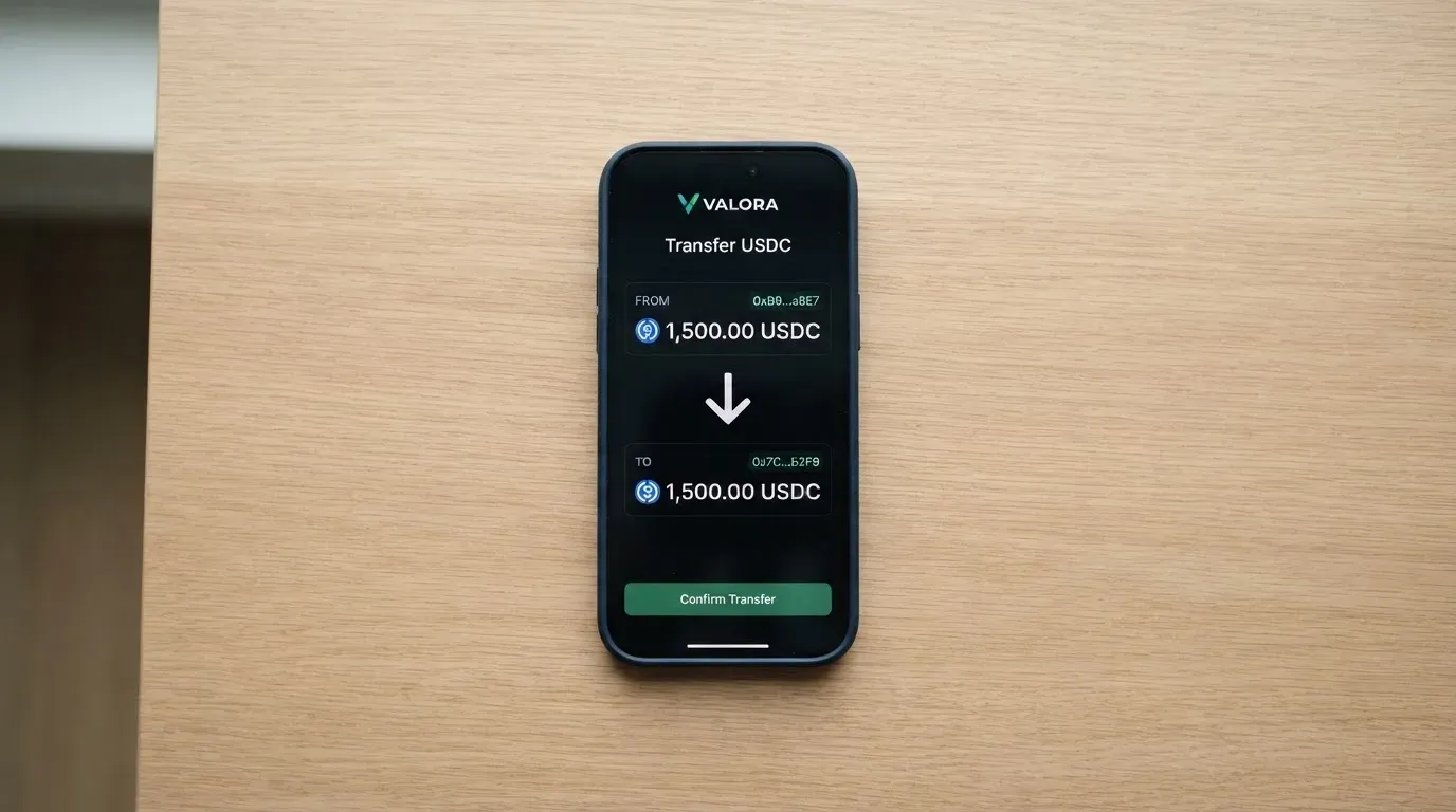 A phone showing a stablecoin transfer screen