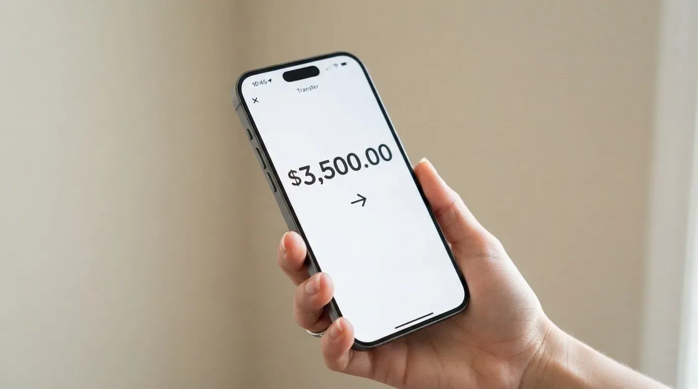 A phone showing a stablecoin transfer screen