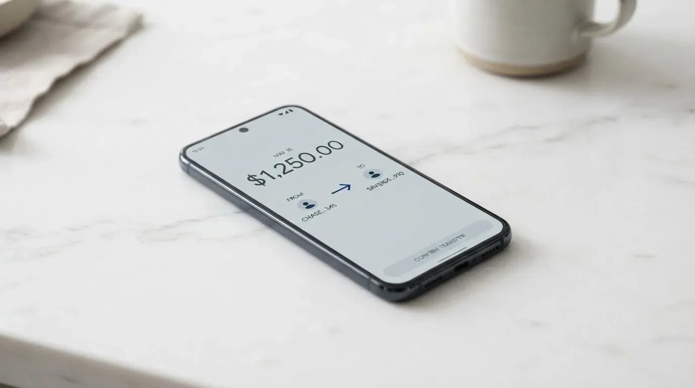 A phone showing a stablecoin transfer screen