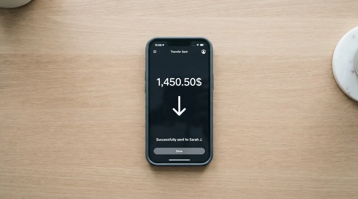 A phone showing a stablecoin transfer screen