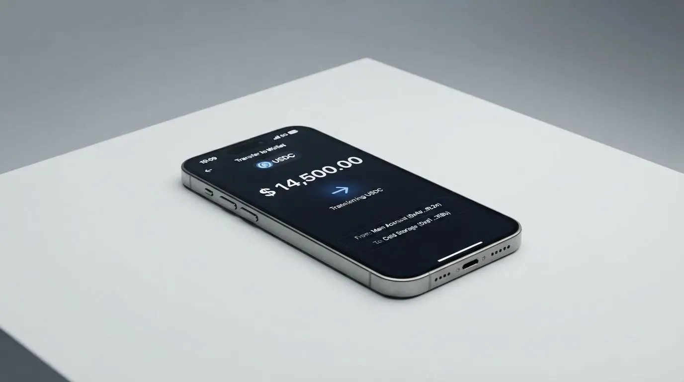 A phone showing a stablecoin transfer screen