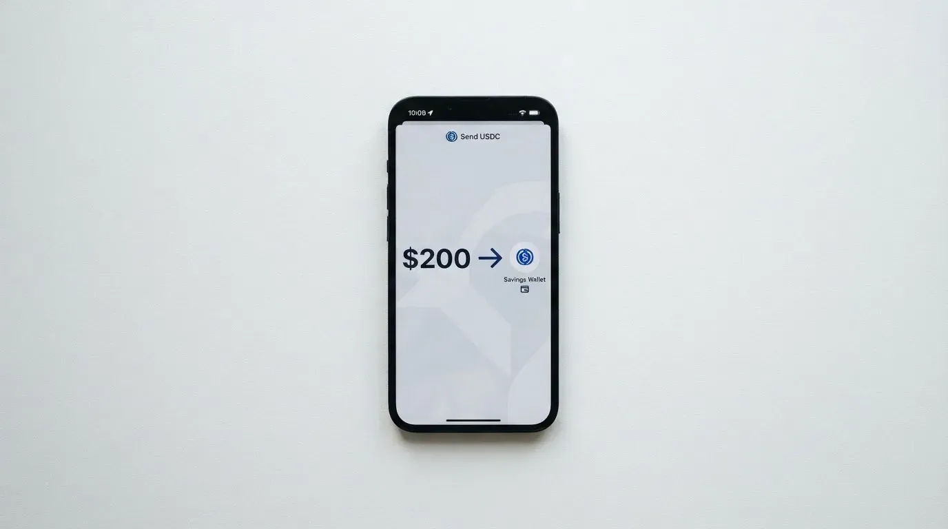A phone showing a stablecoin transfer screen