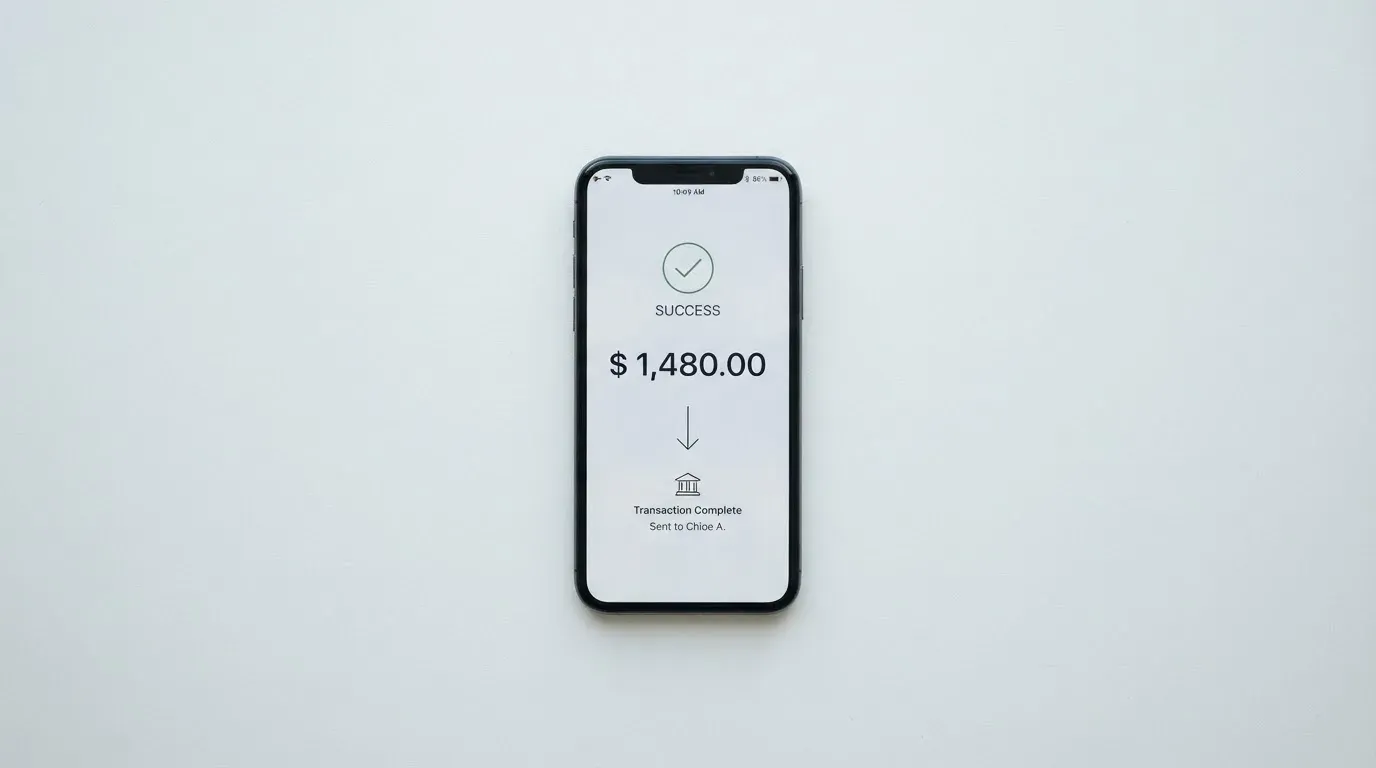 A phone showing a stablecoin transfer screen