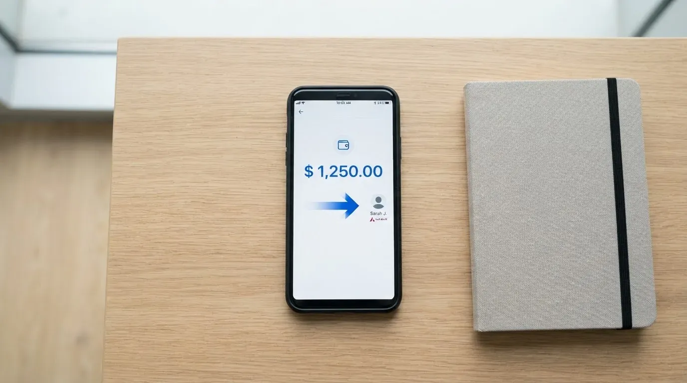 A phone showing a stablecoin transfer screen