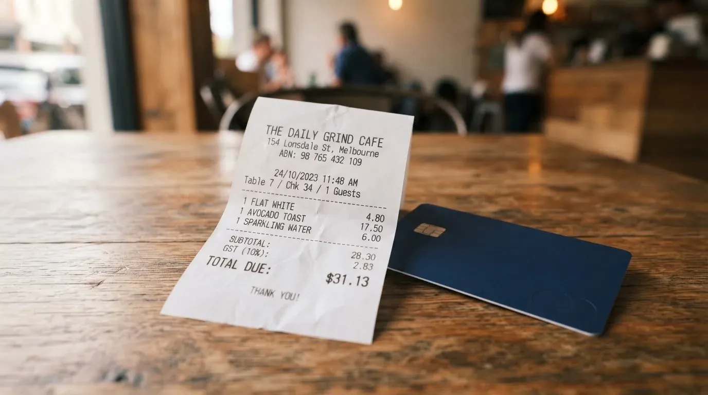 A receipt and a card on a café table