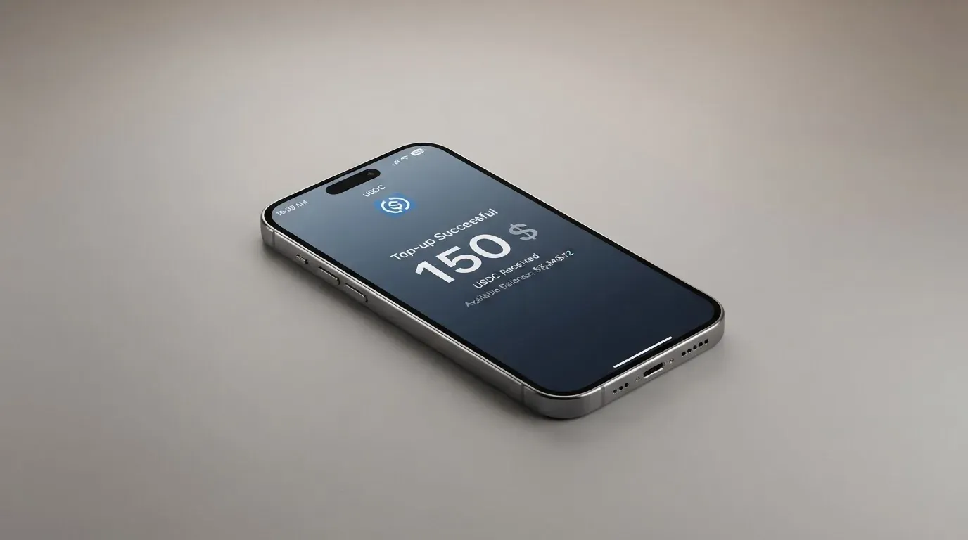 A phone showing a stablecoin transfer screen