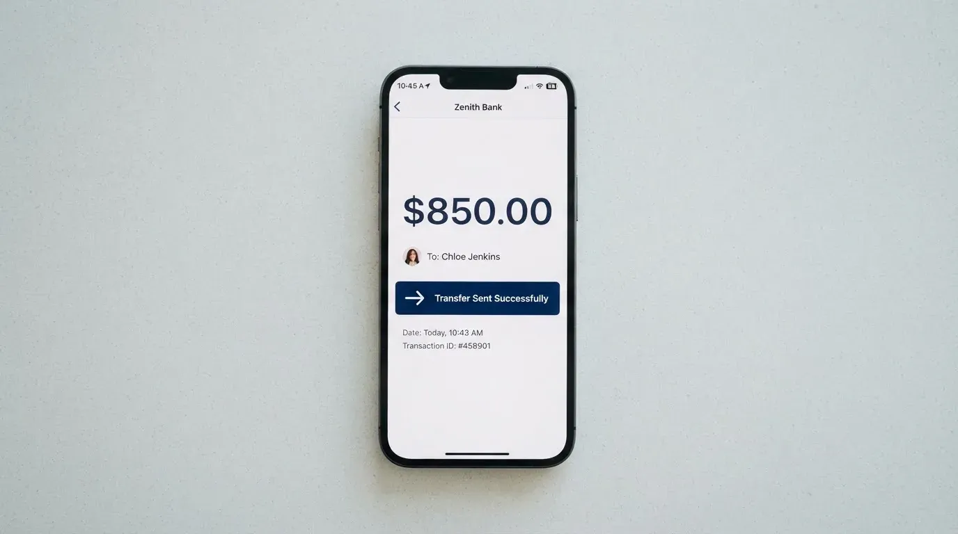 A phone showing a stablecoin transfer screen