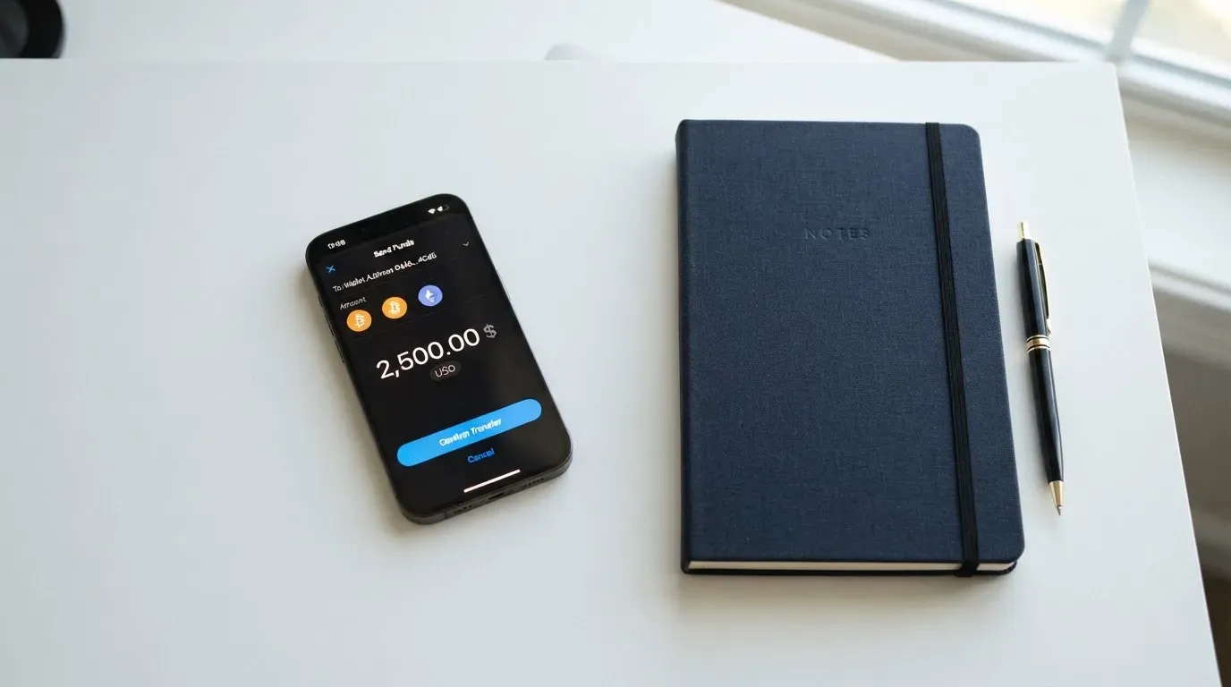 A phone showing a stablecoin transfer screen